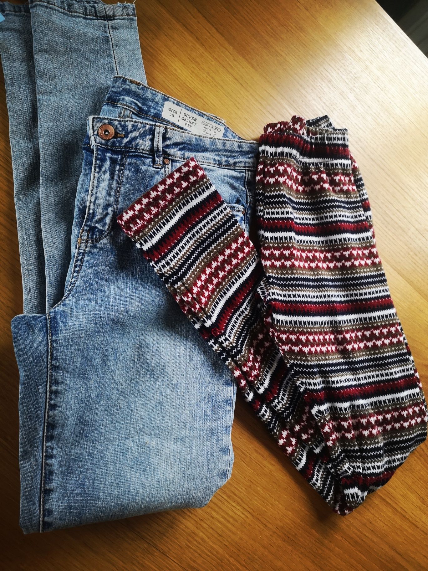spodnie Marmurkowe 36 S zestaw Vintage jeans i Tregginsy azjatic