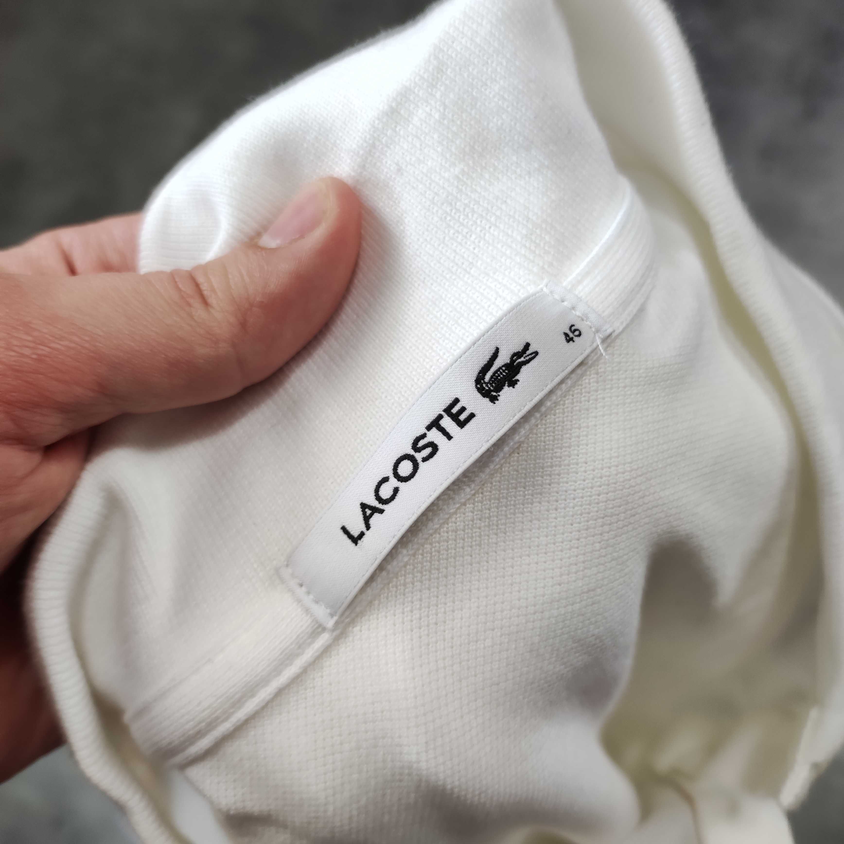 DAMSKA Koszulka Elegancka Polo Lacoste Paris Pętelka Biała Logo Haft