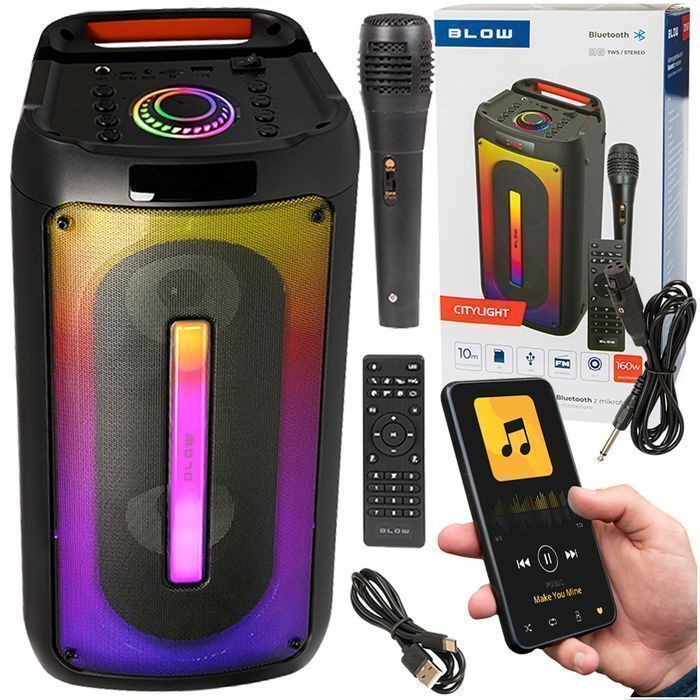 Głośnik przenośny Bluetooth Blow CityLIGHT 160W TWS + pilot + mikrofon