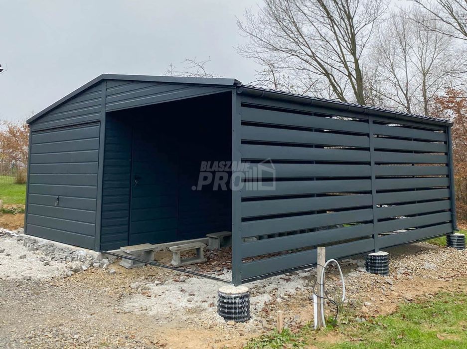 Garaż blaszany 3x6m wiata 3m Antracyt  dwuspadowy blachodachówka GP582