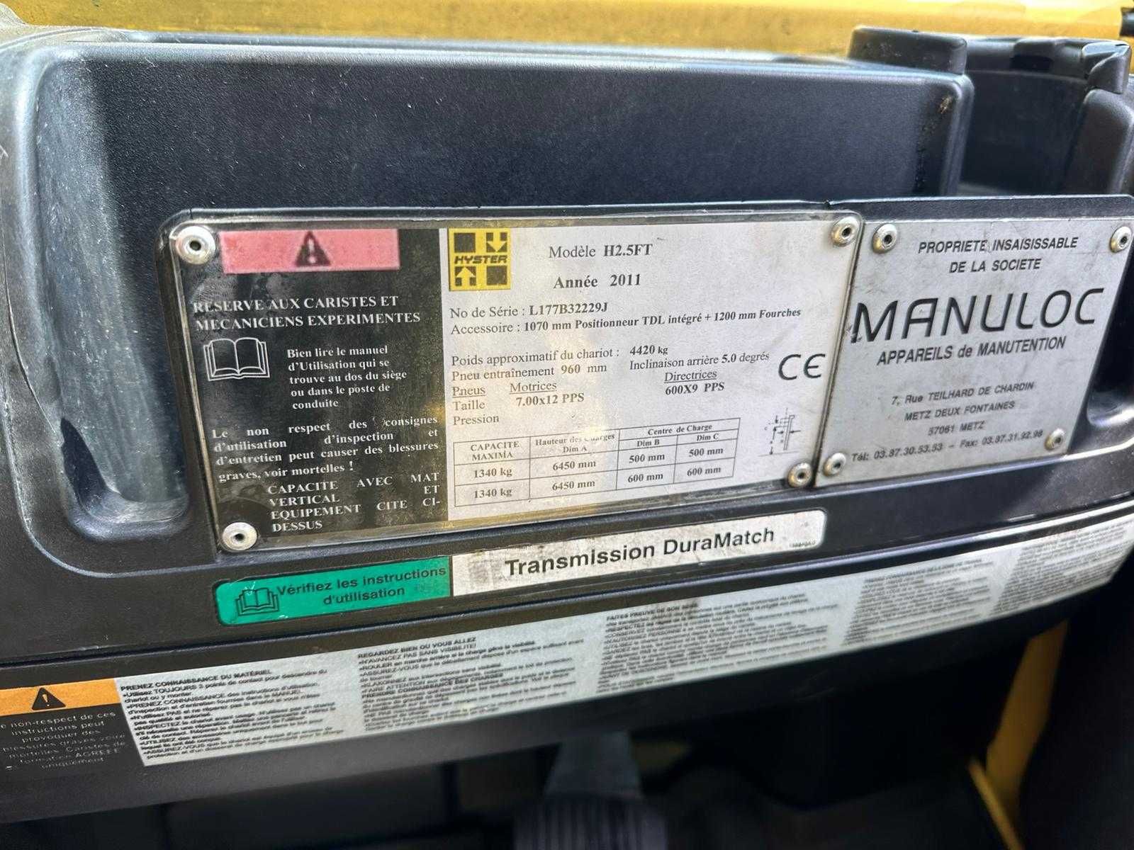 Wózek widłowy HYSTER H2.5FT LPG triplex przesuw kabina