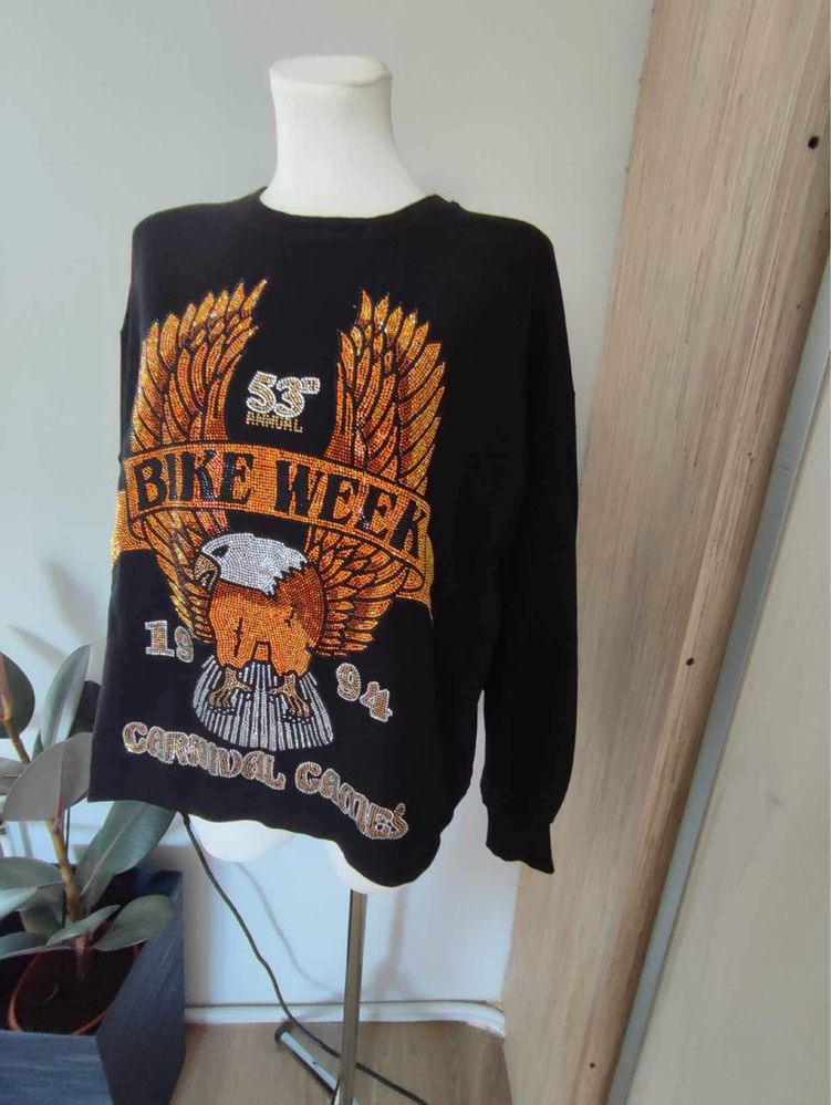 Bluza damska czarna, cyrkonie, rozmiar uniwersalny