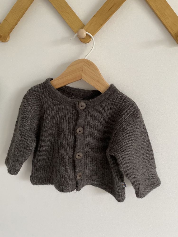 Sweter wełna merino 100% 56 brązowo szary guziki