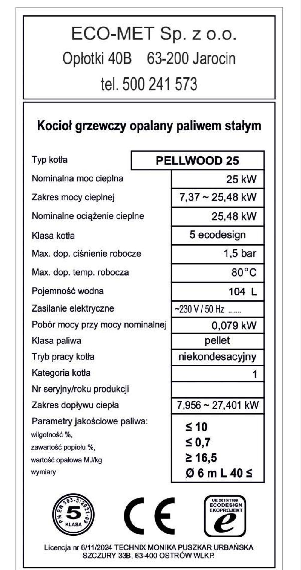 Dofinansowanie "Czyste Powietrze" Kocioł TECHNIX PELLWOOD 25kW