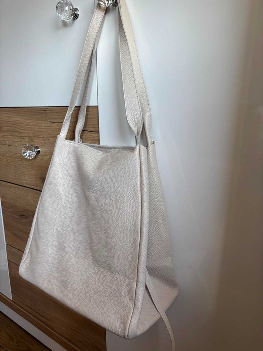 Torebka Damska 2w1 - Kremowa - Skóra Naturalna