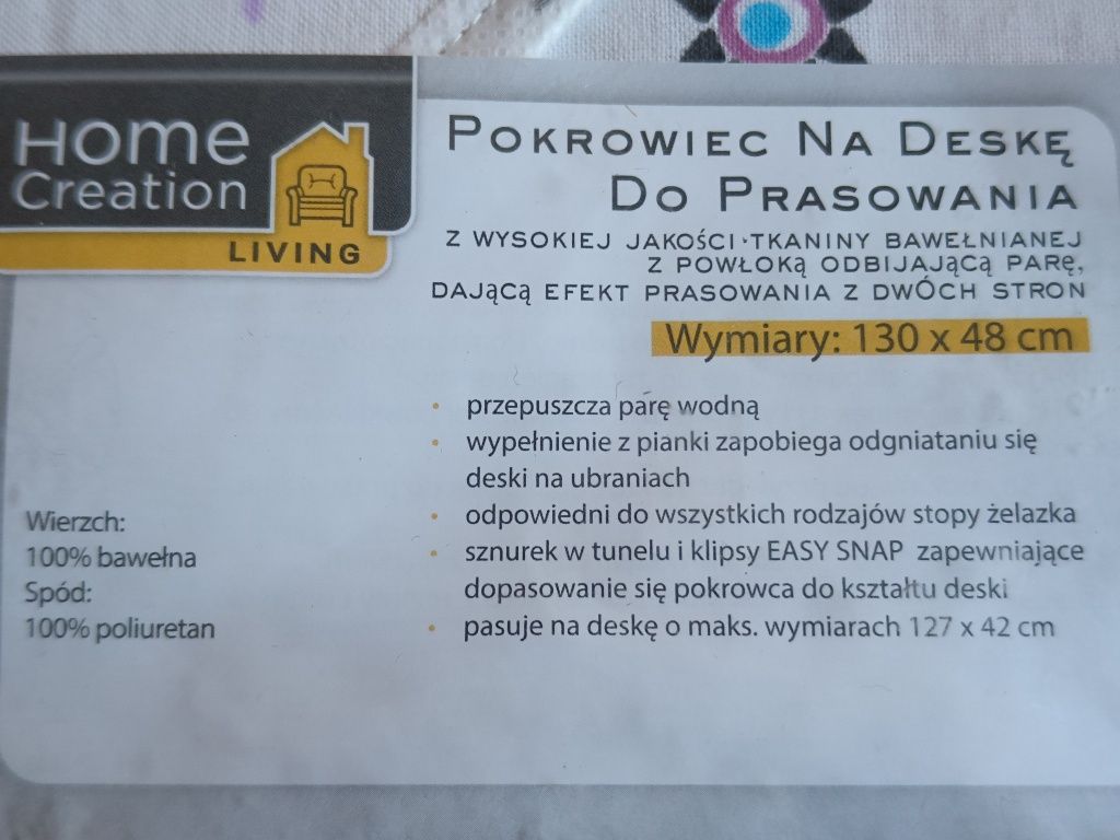 Nowy Pokrowiec Na Deskę Do Prasowania 130cm x 48cm Bawełna 100%