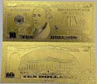 Złoty Banknot 10 Dolar $ Złoto 24 karat Dollar Dollars GOLD Prezent