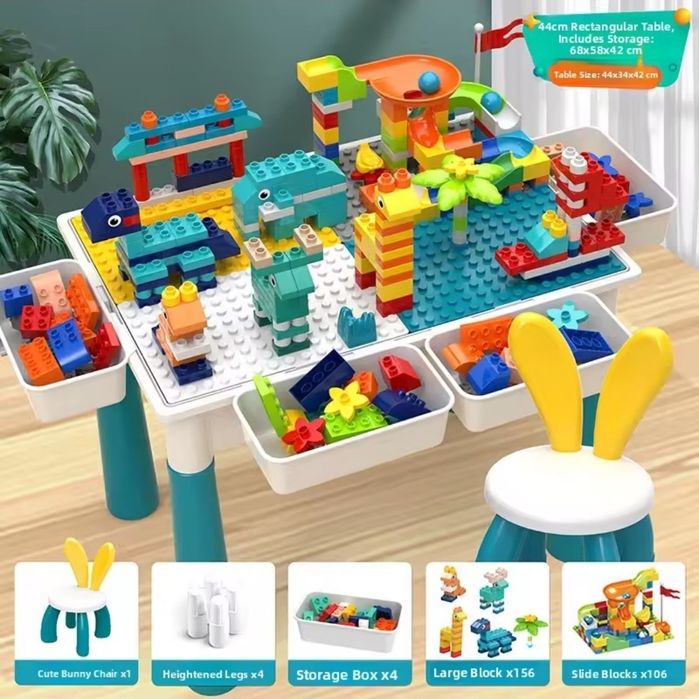 Столик лего+стілець, типу lego duplo, розвиваючий столик, 260 елемент