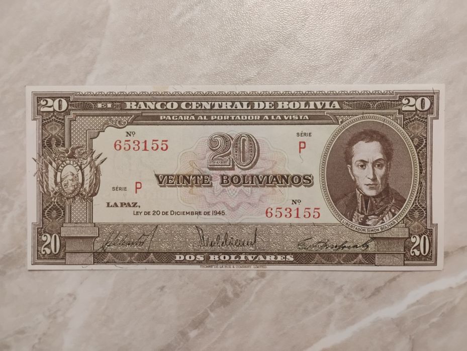 Banknot Boliwia - 20 bolivianos z 1945 r.