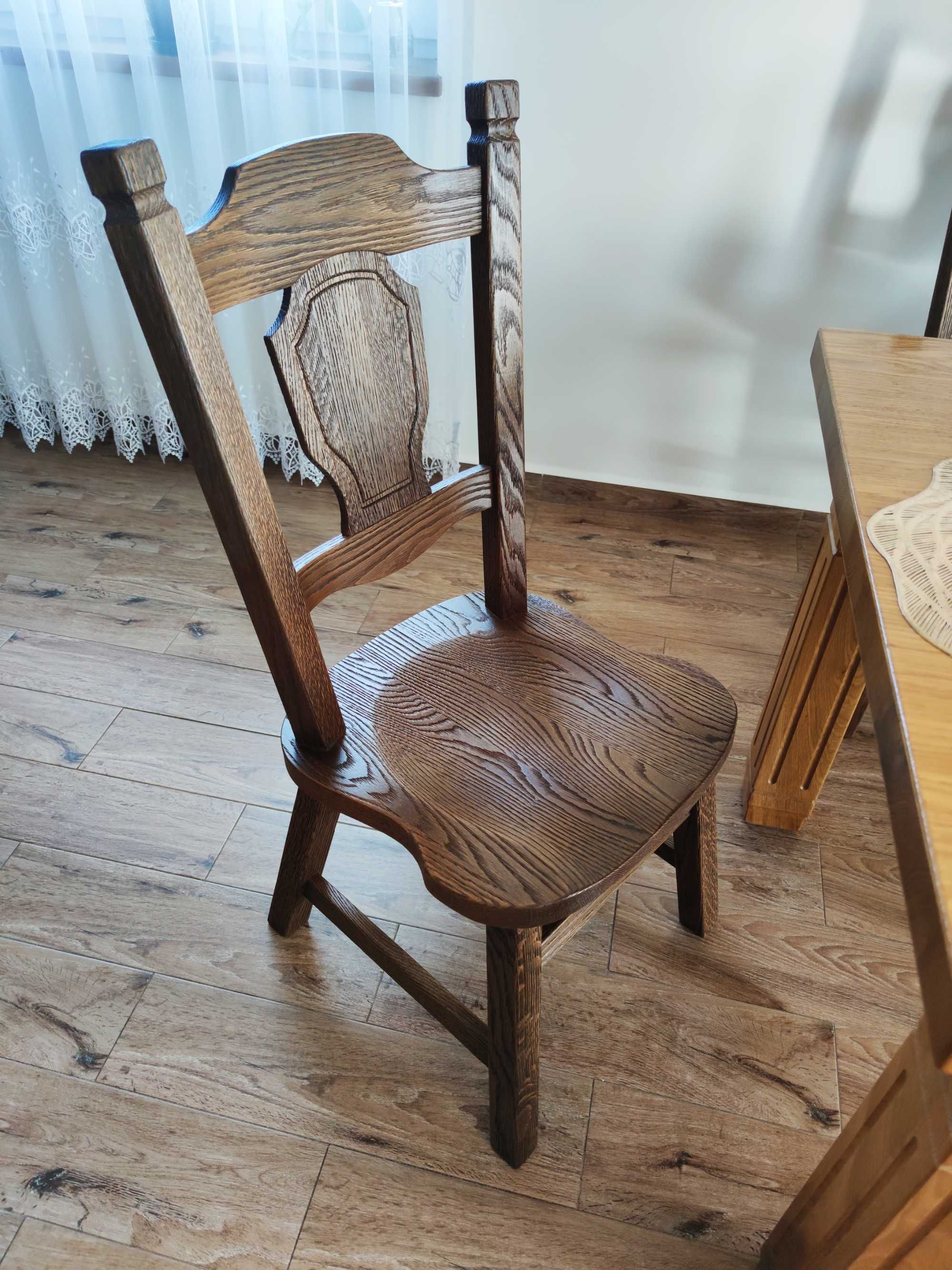 4 Luksusowe Dębowe Krzesła - Drewniane, Solidne, Wypiaskowane - UNIKAT
