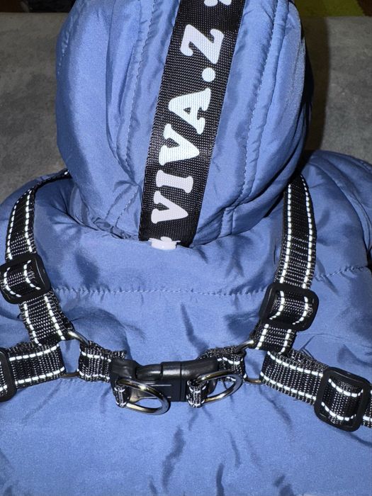 Теплий пуховик зі шлеєм для малих і середніх собак