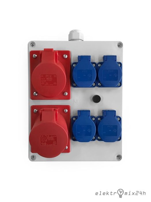 Skrzynka elektryczna natynkowa, gniazda 1x32A/1x16A 400V 5P | 4x230V