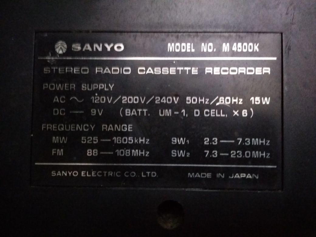 магнитафон
Sanyo Boombox M4500K
- стерео кассетный.
Срочно.