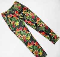 Spodnie letnie jungle tropical 36 38 S M kwiaty liście monstera bdb