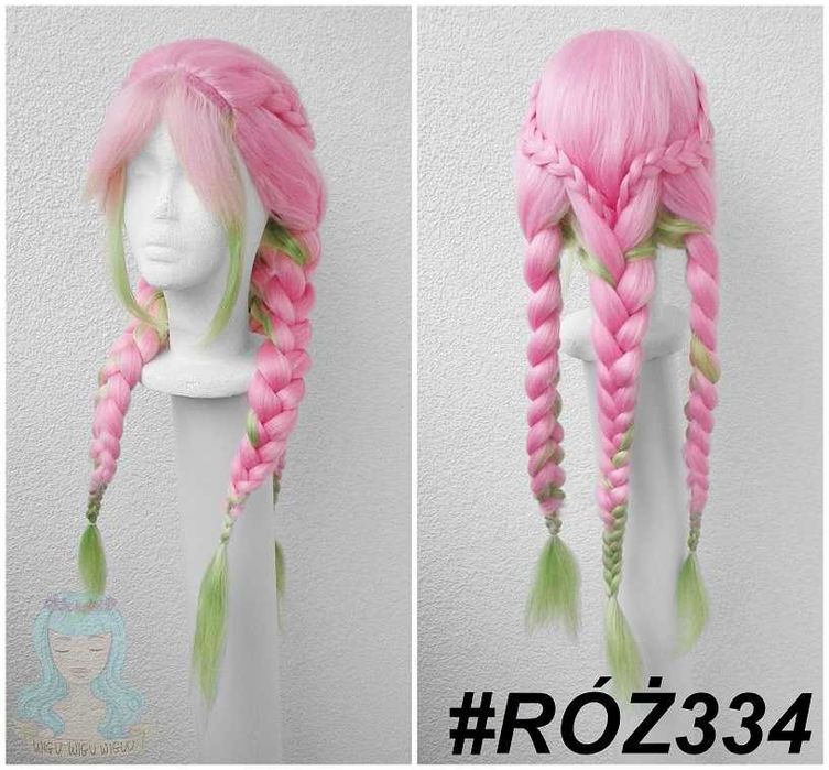 Mitsuri Kanroji Demon Slayer różowa peruka z warkoczami cosplay wig