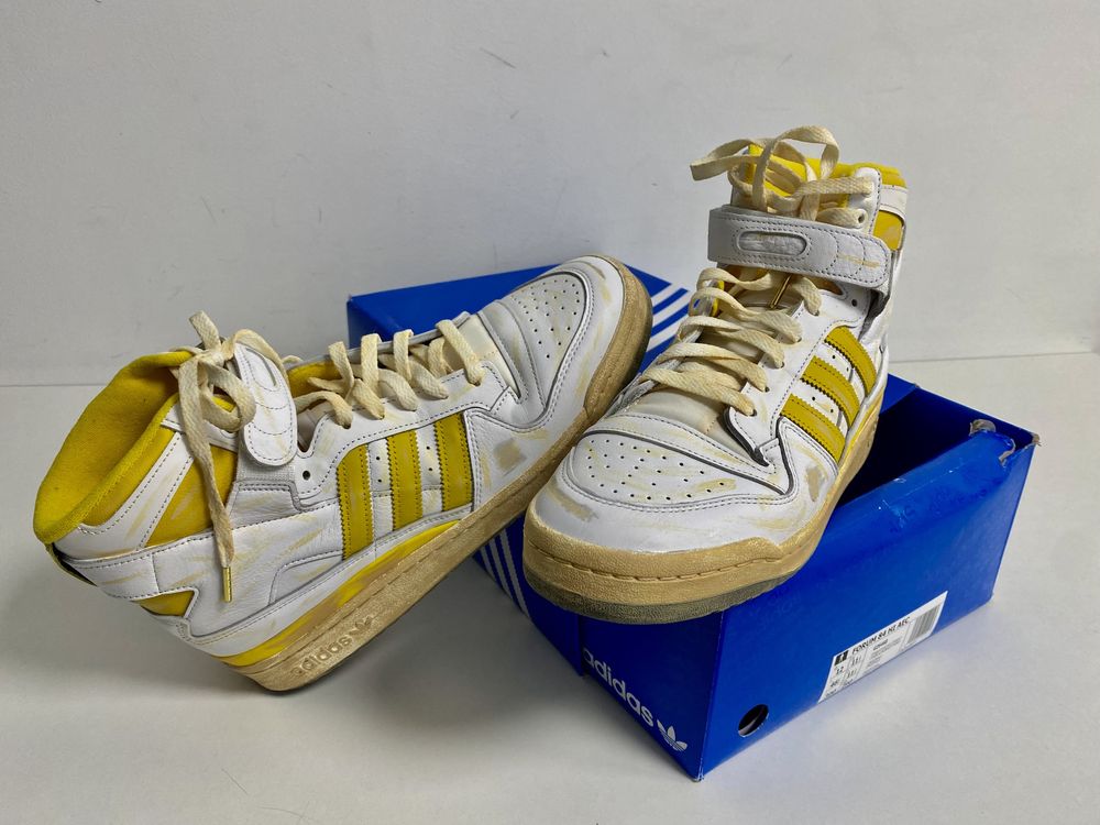 Ténis basquetebol retro Adidas Forum 84 Hi vintage amarelo / Branco tamanho 46 2/3