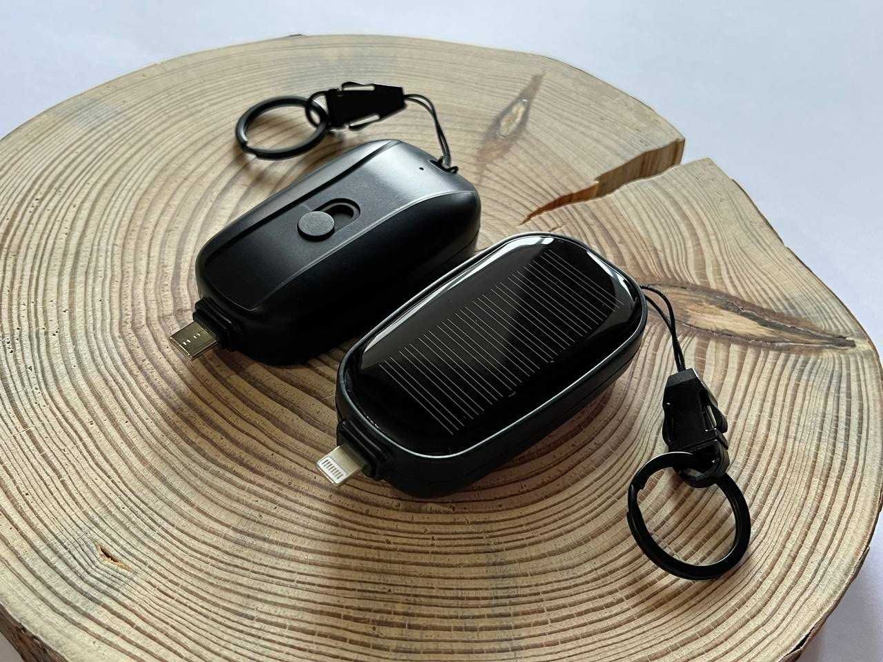 Брелок павербанк + сонячна панель, 1500мАг, Type-C Micro-USB Lightning