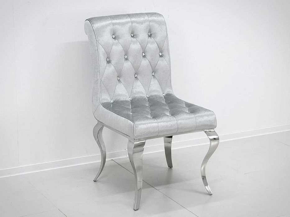 Pikowane srebrne krzesła welurowe glamour  51x43x93