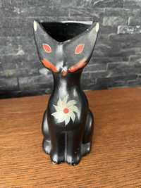 Kot czarny porcelanowy dzbanek mlecznik malowany