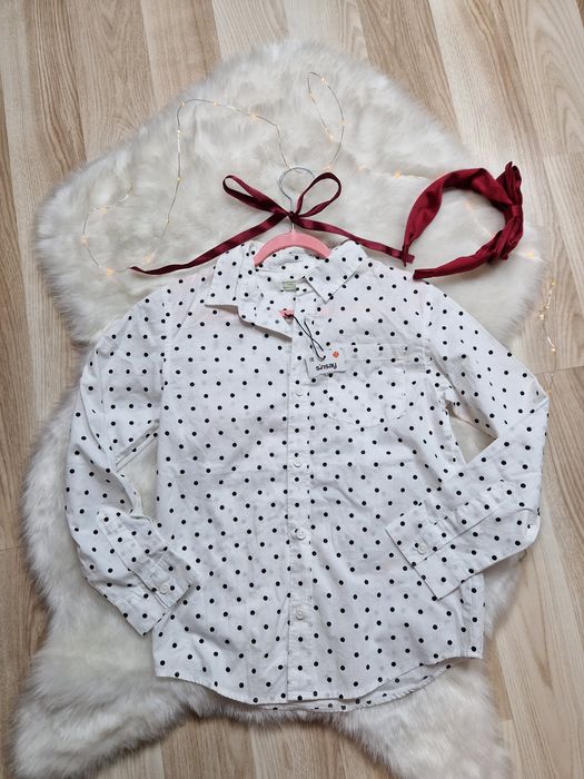 Biała koszula dziewczęca w kropki nowa elegancka na święta 128 cm bawe