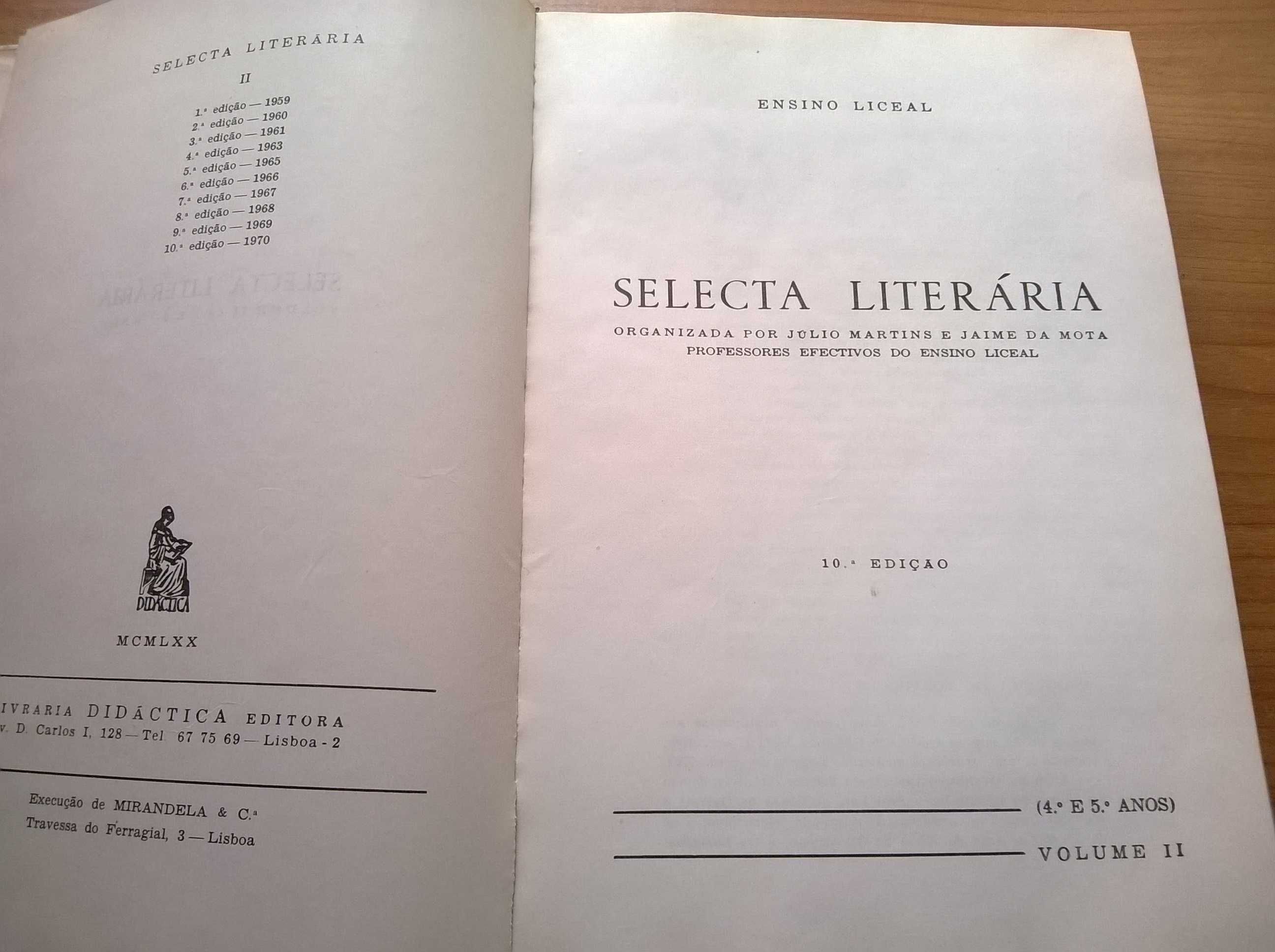 Selecta Literária (2.º cliclo) - Júlio Martins e Jaime da Mota