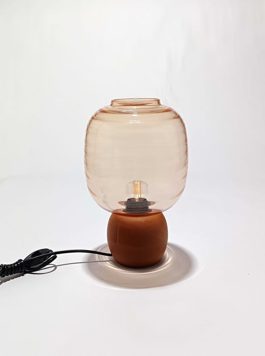 Candeeiro de mesa abajur de vidro e base madeira