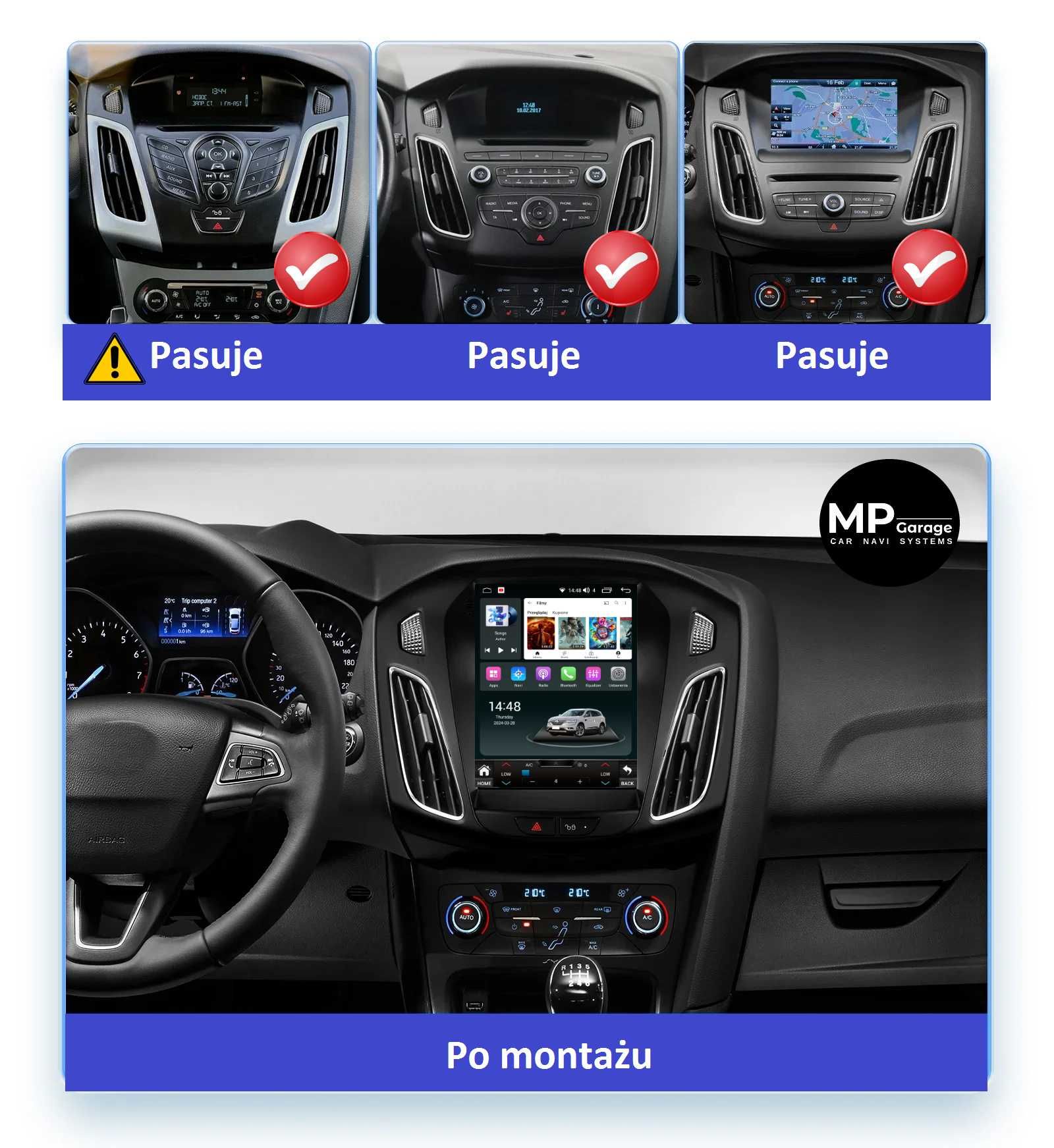 Ford Focus MK3 2011 - 2018 Nawigacja Android 4/64 Tesla CarPlay LTE