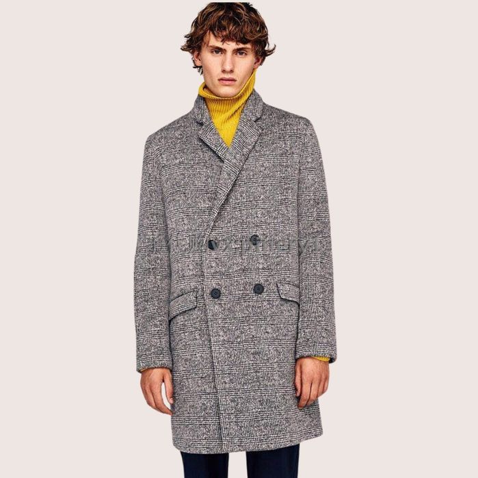 Zara мужское двубортное пальто в клетку size L