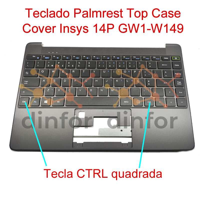 Teclado Palmrest Top Case Cover Insys 14P GW1-W149 c/ CTRL quadrada