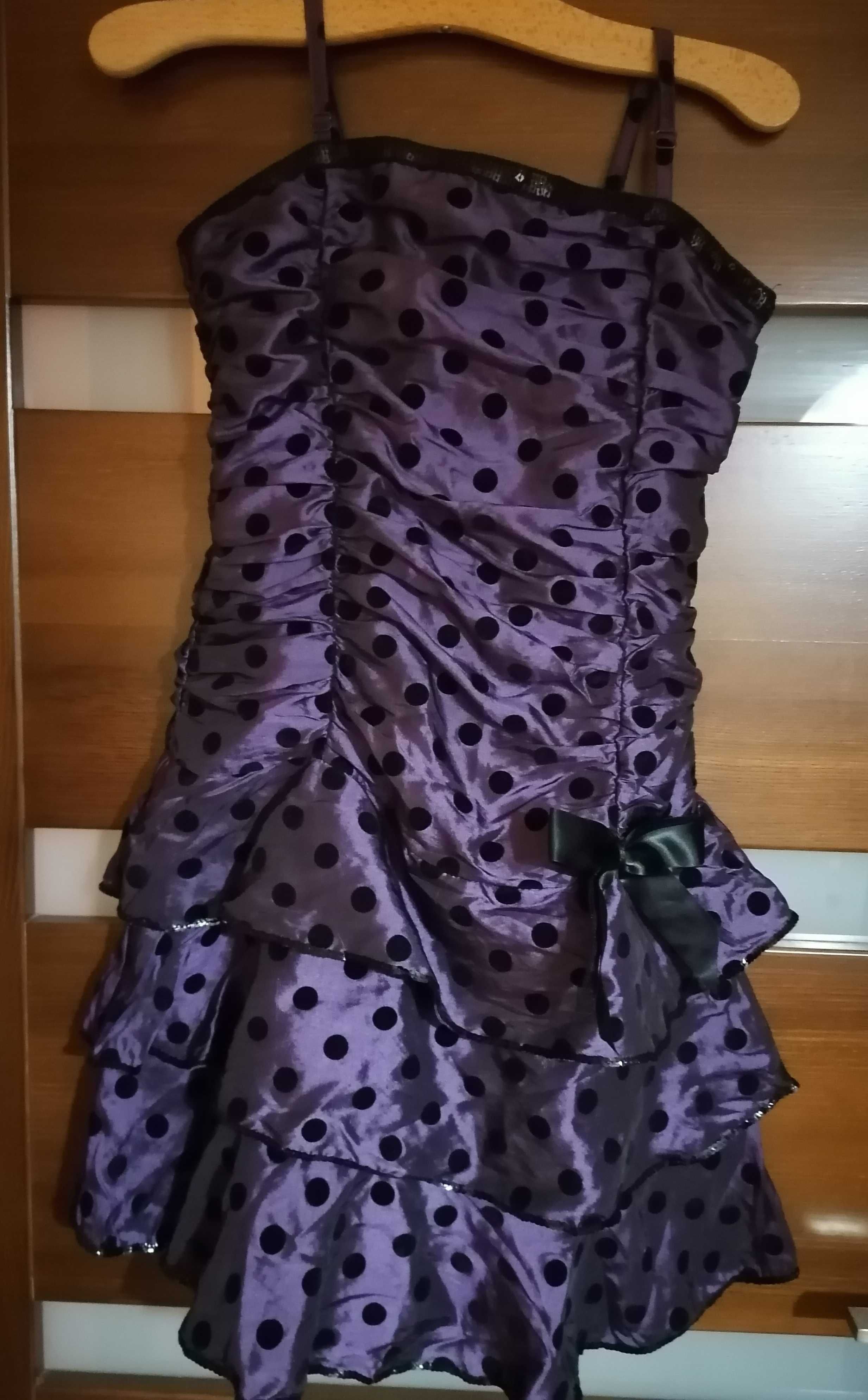 Sukienka WeTweens by KappAhl 13-16 lat fioletowa w czarne grochy bal