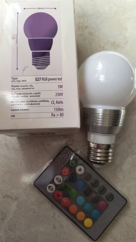 Żarówka LED RGB 5W E27 + pilot