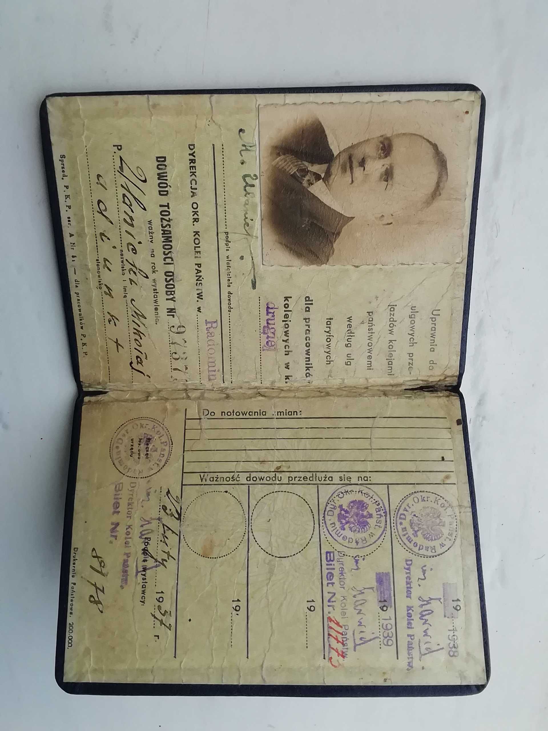 Legitymacja PKP z dowodem tożsamości z 1938 r.