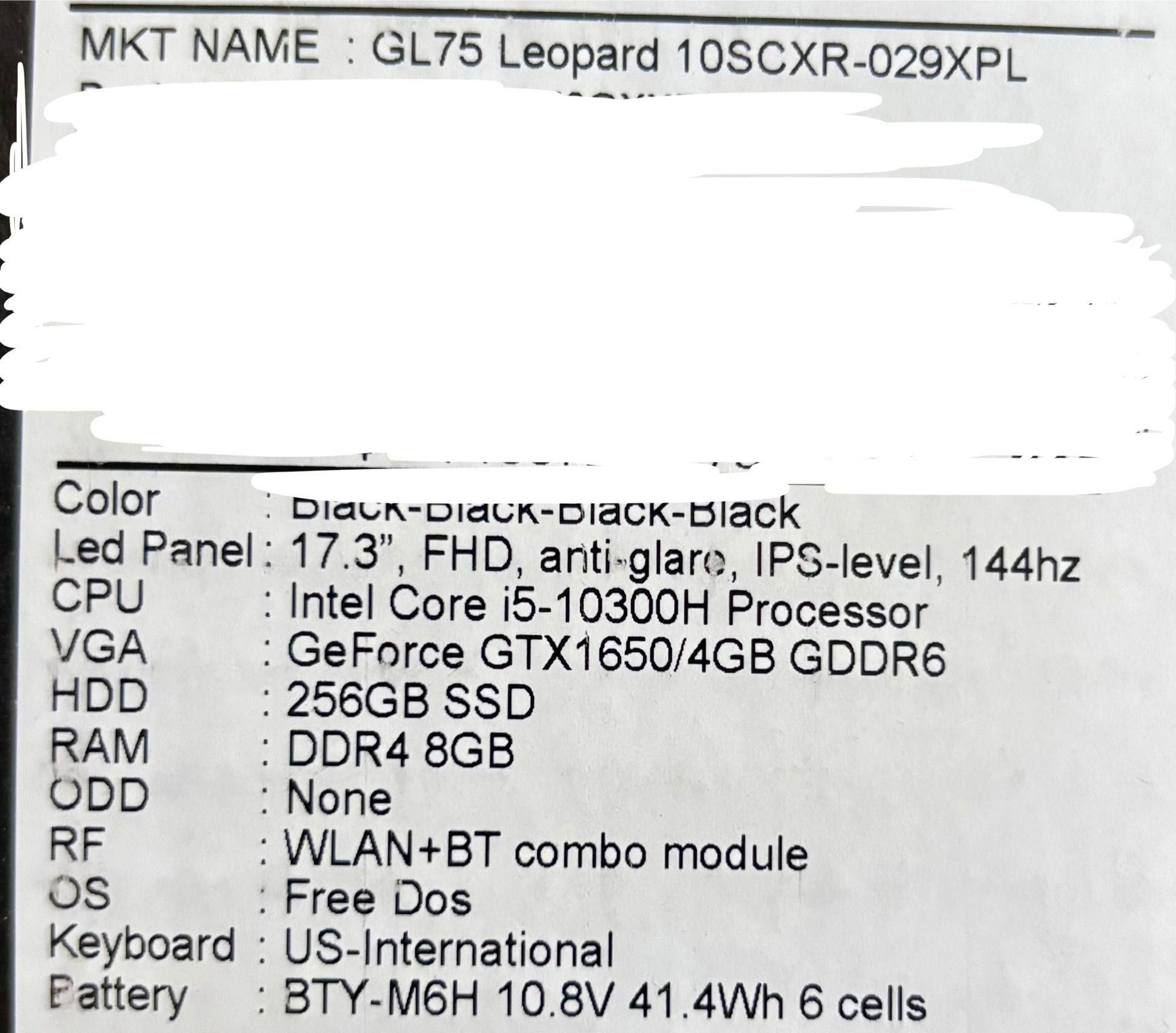 MSI GL75 Leopard 10SCXR