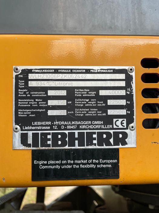 Koparka Maszyna przeładunkowa Liebherr A934 C Litronic rok prod. 2012