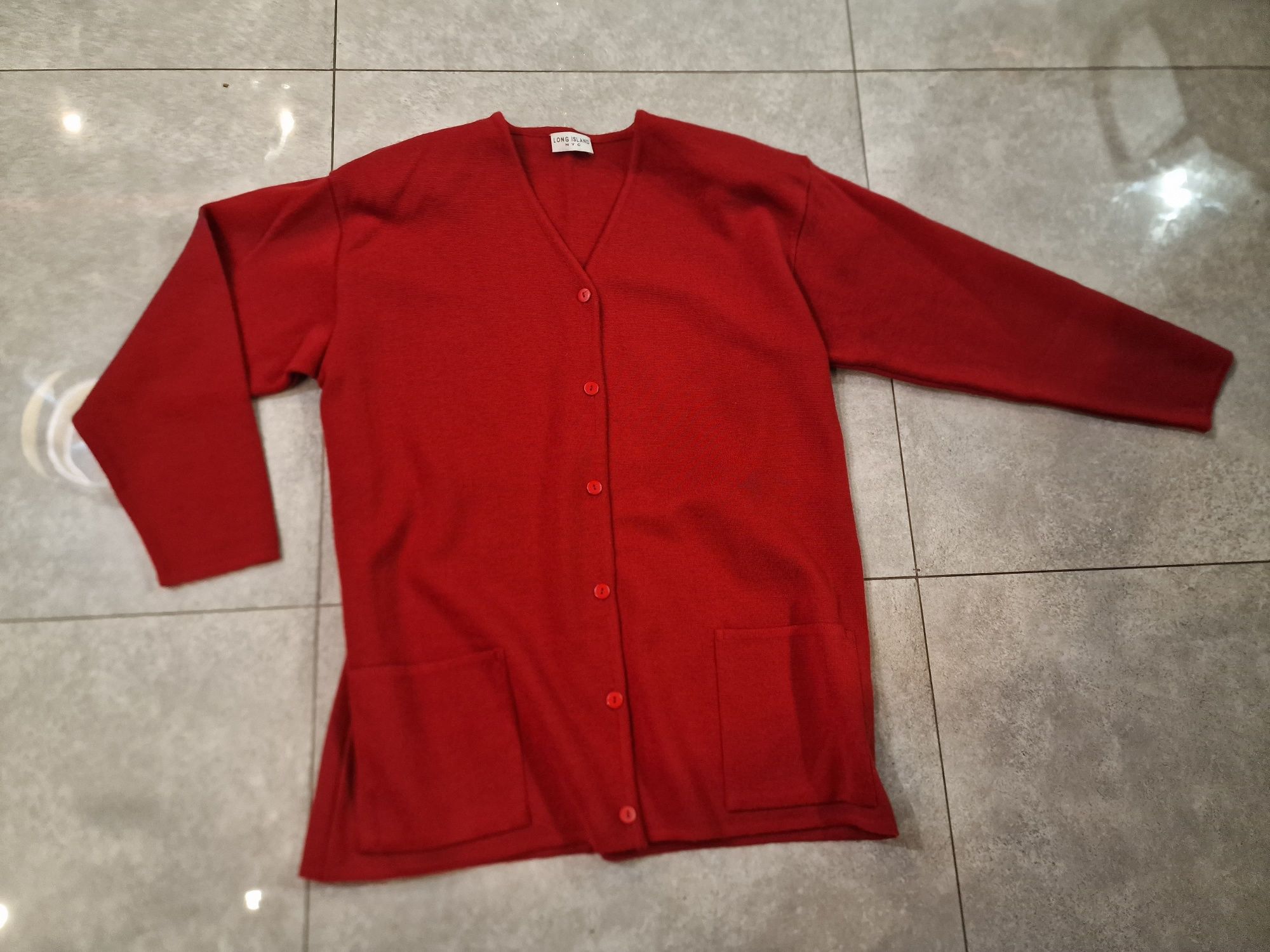 Czerwony burgundowy sweter Long Island Nyc L XL 50% merino