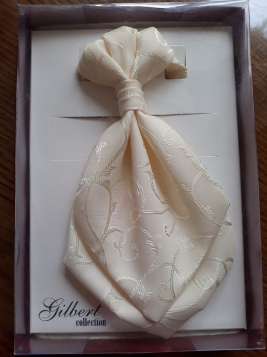 Krawatnik z poszetką ślub nowy, ecru, tanio