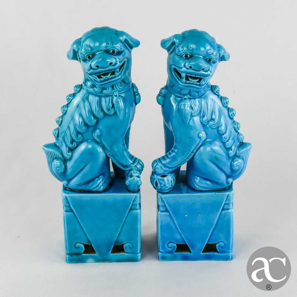 Par de Cães de Foo, porcelana da China, azul-turquesa Nº 2
