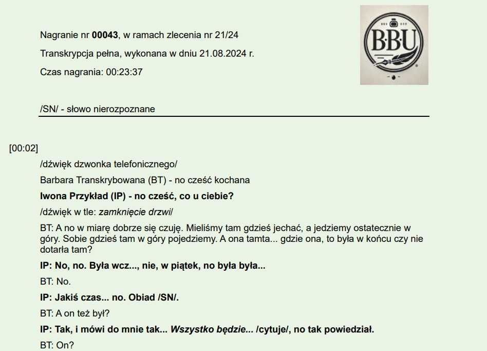 Transkrypcje stenogramy profesjonalne