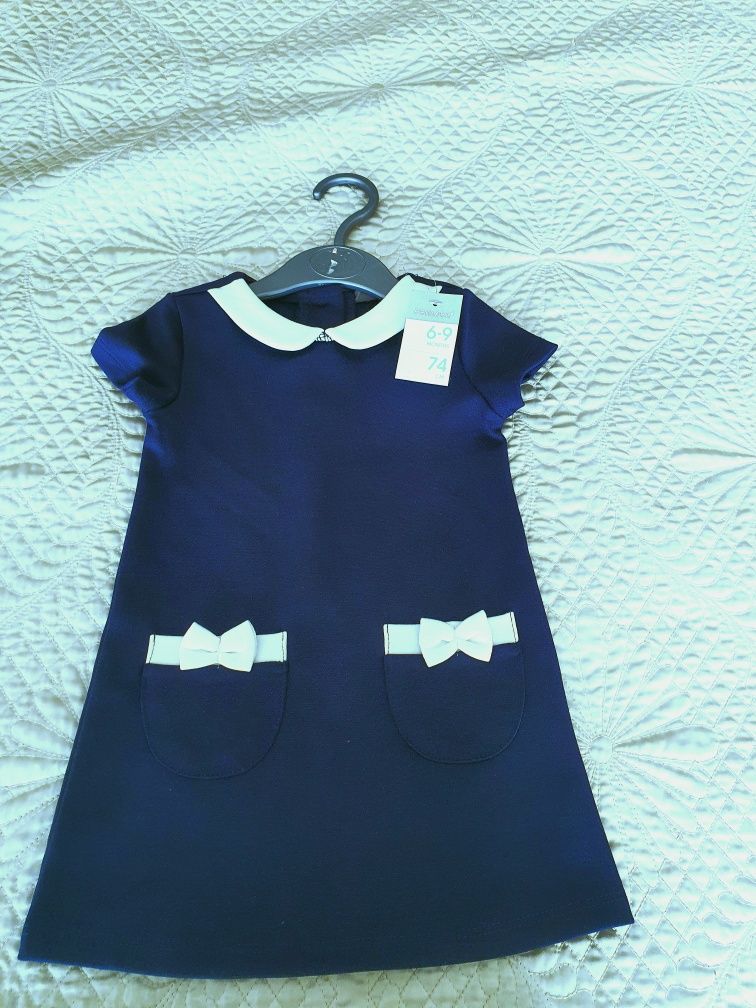 Vestido azul navy 6-9 meses com etiqueta