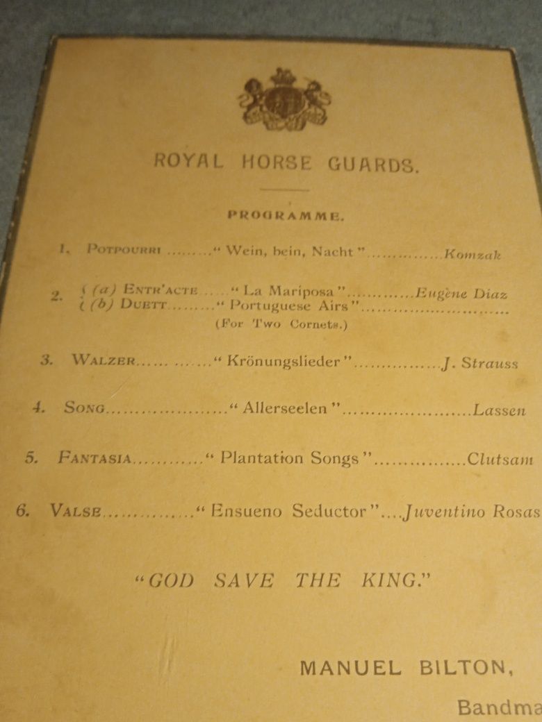 Programa e menu Royal Horse Guarda 1904