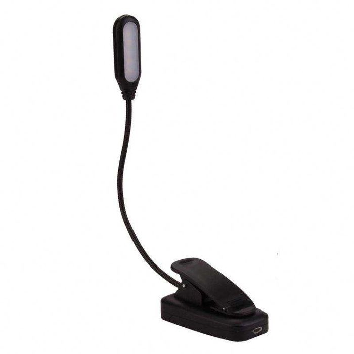 Мини лампа для чтения с гибким креплением, аккумуляторная, на прищепке