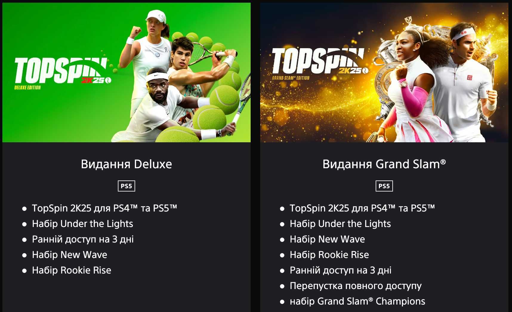 Topspin 2K25 PS4/PS5 НЕ ДИСК Deluxe Grand Slam Edition Теніс