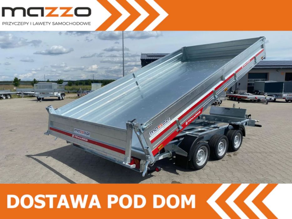 TEMARED Przyczepa wywrotka 405x199x30cm DMC3500kg pompa ręczna i elektryczna, 3-stronny wywrot hydrauliczny!  Przyczepa wywrotka 405x199x30cm DMC3500kg pompa ręczna i elektryczna,