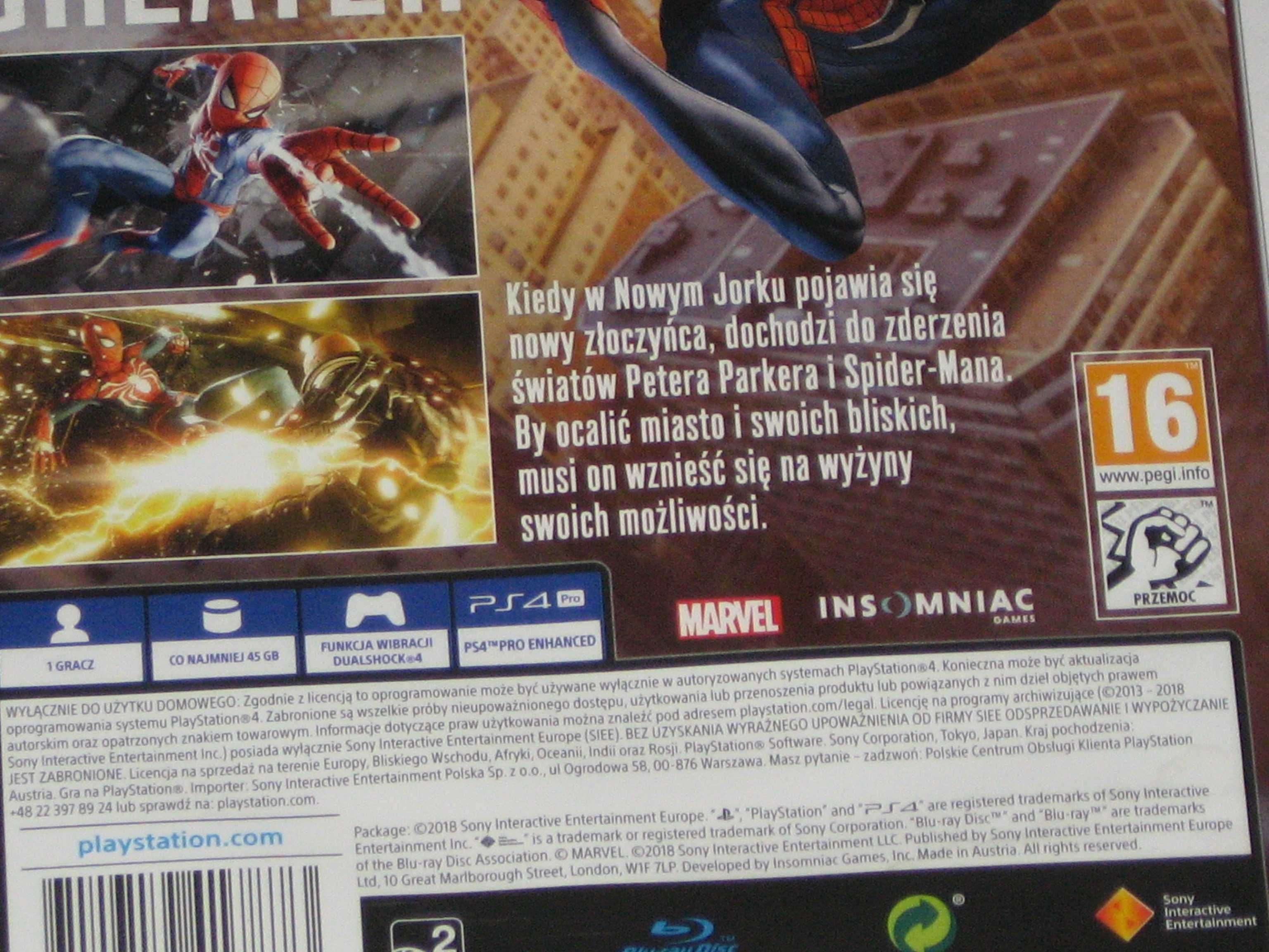 Spiderman Spider Man Spider-Man PS4  jak NOWA! Play Station 4