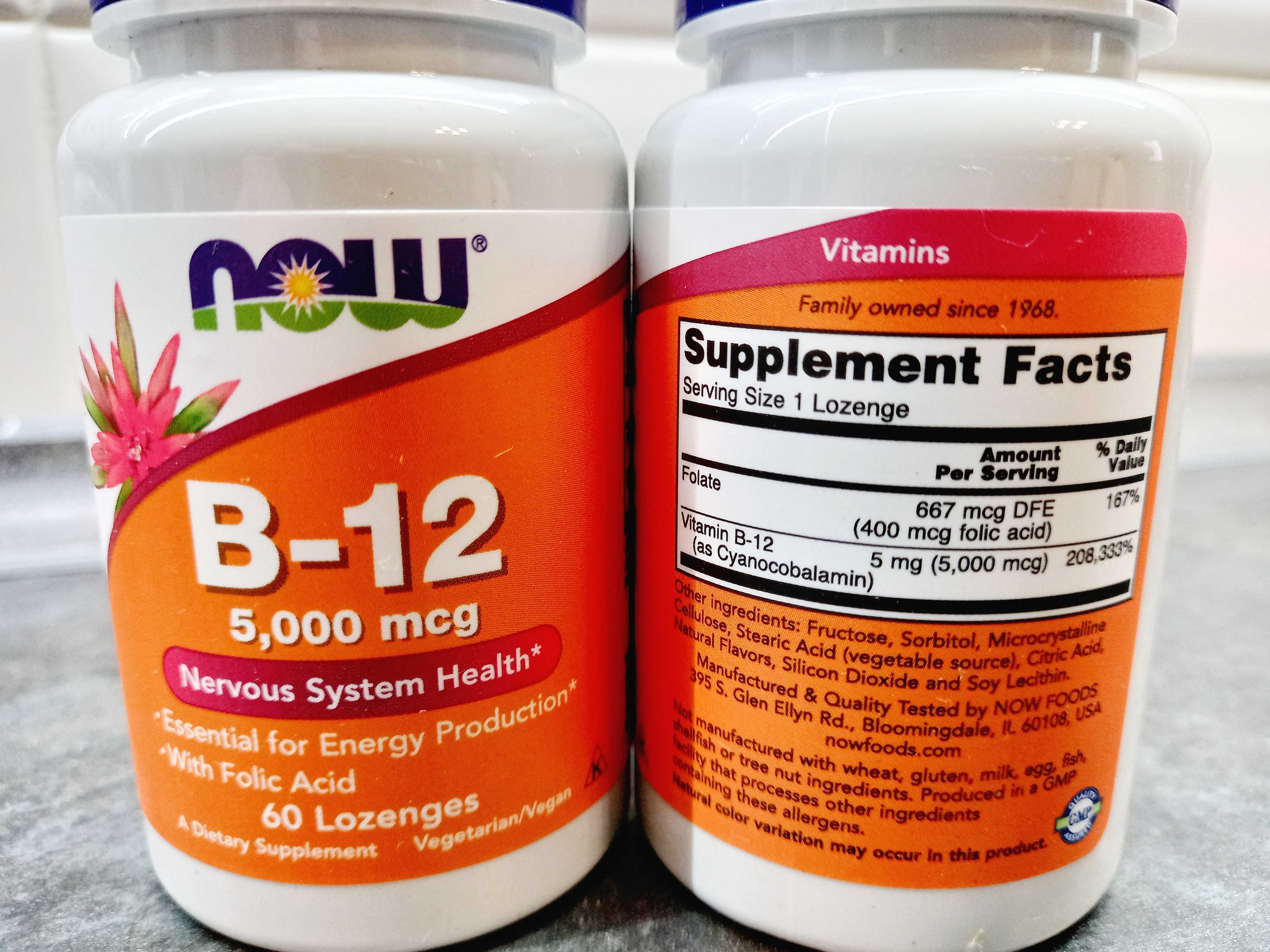 Now Foods, Vitamin B-12 5000 мкг (60 пастилок), витамин В-12