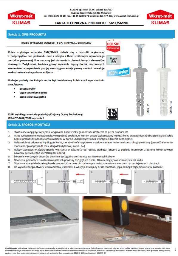 Kołki szybkiego montażu 6x40mm z kołnierzem 200szt. rozp. 2 OPAKWANIA