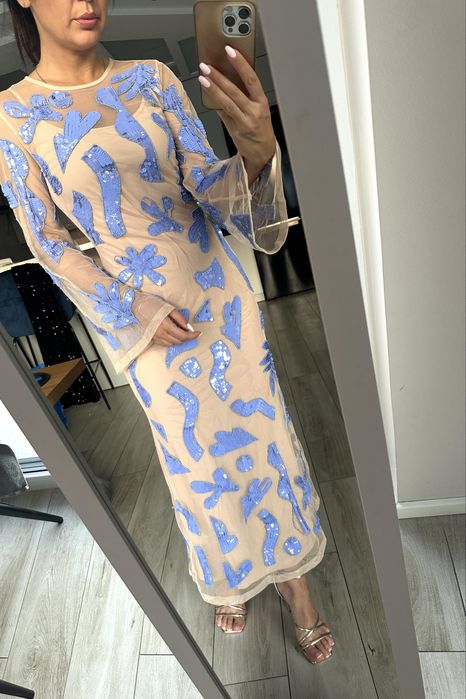 Topshop top shop sukienka maxi asos 34 xs dluga w cekiny kamienie