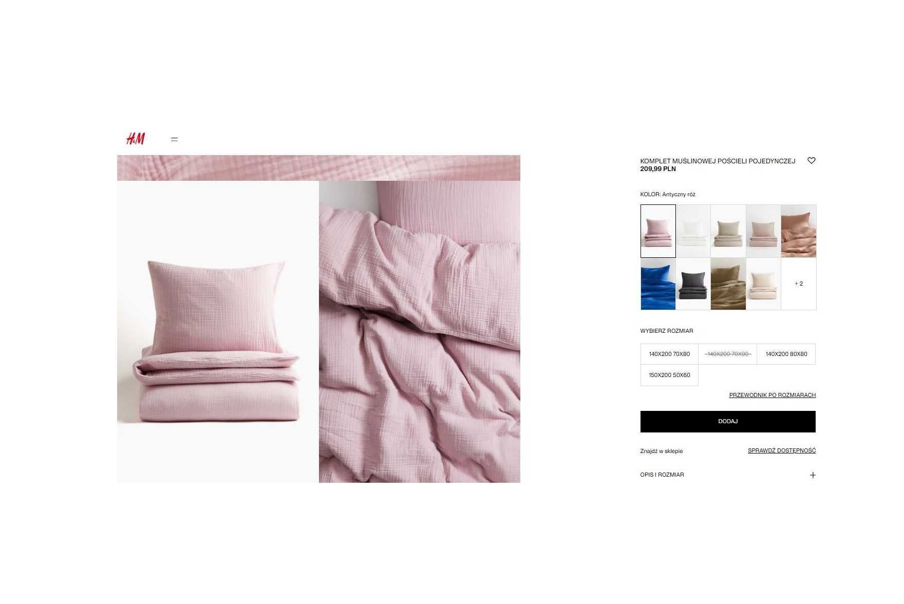 Komplet pościeli muślin H&M bawełna 100%