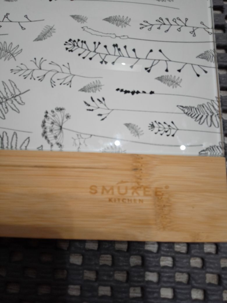 Deska do serwowania dań szkło/bambus