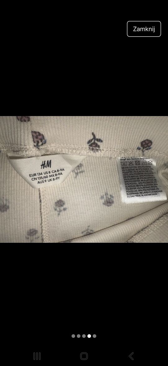 Spodnie  H&M – legginsy 134 – prążkowane, kwiatki, rozszerzane!